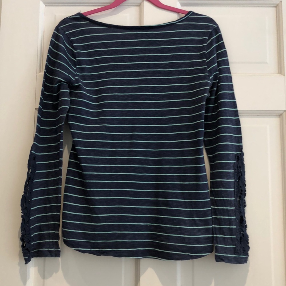 American Rag Striped Top with Lace Sleeves - Picture 2 of 3